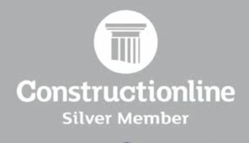 Logo for Constructionline featuring a column and the text "Constructionline Silver Member" on a gray background.