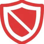 Red shield icon with a white diagonal line, symbolizing security or protection with a prohibition indication.